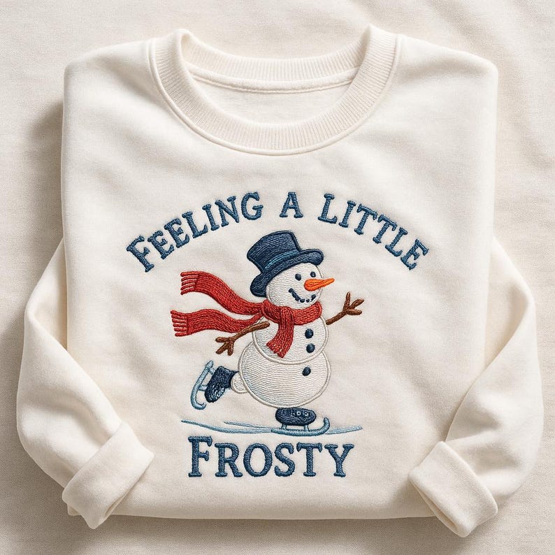 Embroidered Snowman Sweater Feeling A Little Frosty Ice Skating Sweatshirt Winter Holiday Hoodie Christmas Skater Hoodie 1761279782121.jpg