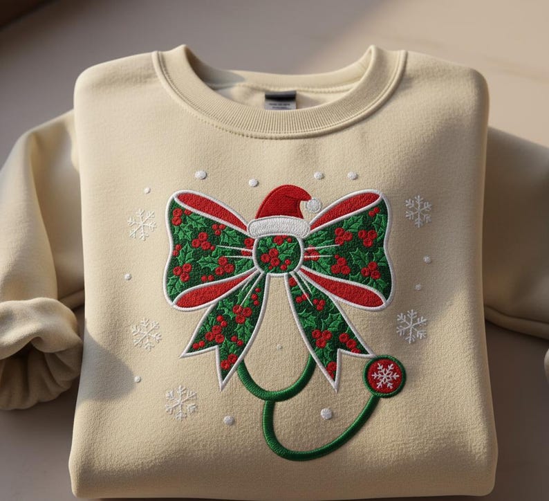 Custom Christmas Nurse Embroidered Sweatshirt Medical Bow Stethoscope Holiday Hoodie Festive Nurse Gift Christmas Sweater 1761300335711.jpg