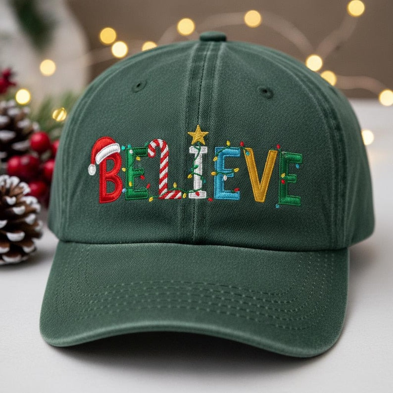 Believe Christmas Embroidered Dad Hat Holiday Lights Cap Candy Cane Baseball Hat Cute Xmas Accessories Winter Gift Wash Dad Cap 1761358978188.jpg