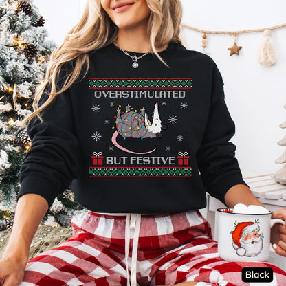 Overstimulated But Festive Possum Christmas Sweatshirt Ugly Christmas Sweatshirt Funny Possum Shirt Possum Gift Trashcore Meme Crewneck 1761361192745.jpg