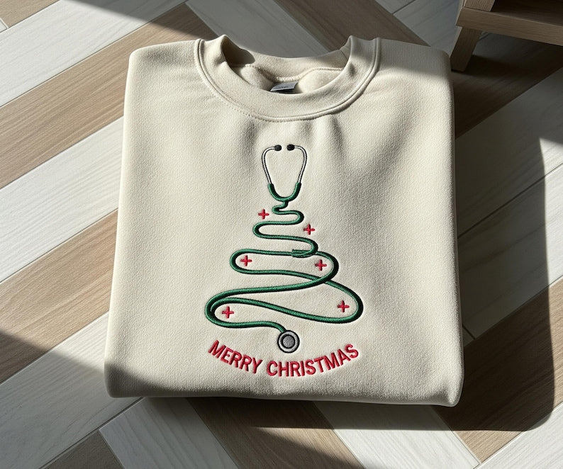 Embroidered Nurse Christmas Sweatshirt  Stethoscope Tree Holiday Sweater Funny Medical Staff Xmas Gift Rn Crewneck 1761367285236.jpg