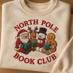North Pole Book Club Embroidered Sweatshirt Christmas Reading Sweater Santa Reindeer Snowman Gift Gingerbread Book Lover Hoodie 1761531131945.jpg