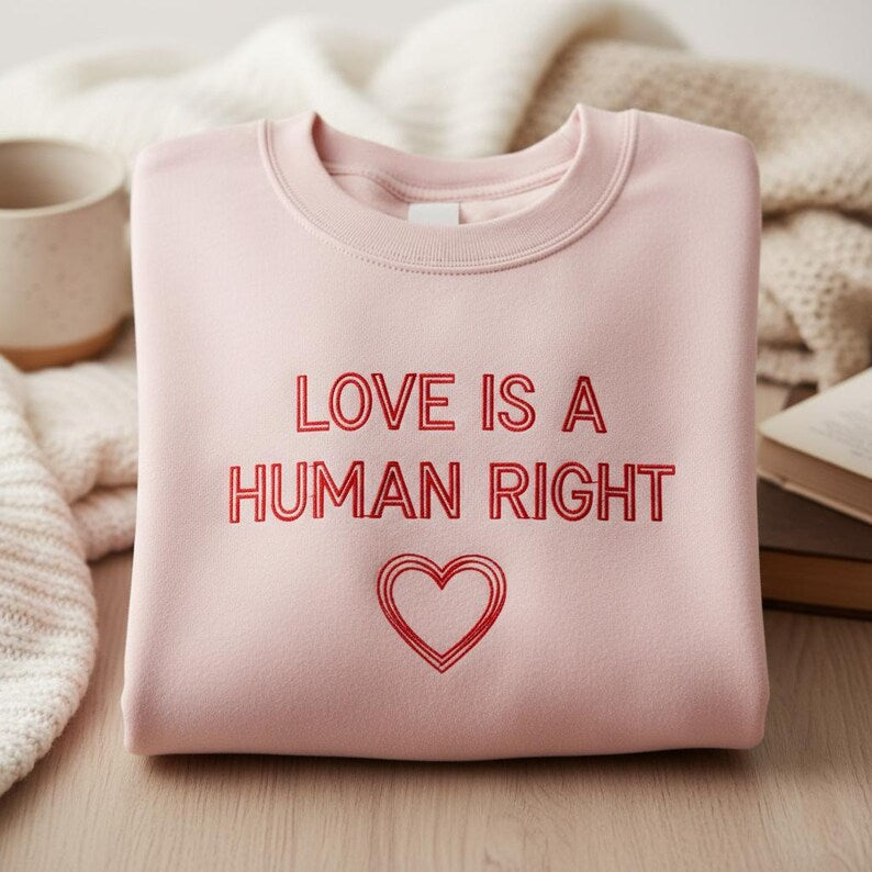 Love Is A Human Right Embroidered Sweatshirt Equality Crewneck Heart Symbol Activist Sweater Lgbtq Pride Gift Social Justice Hoodie 1761531578488.jpg