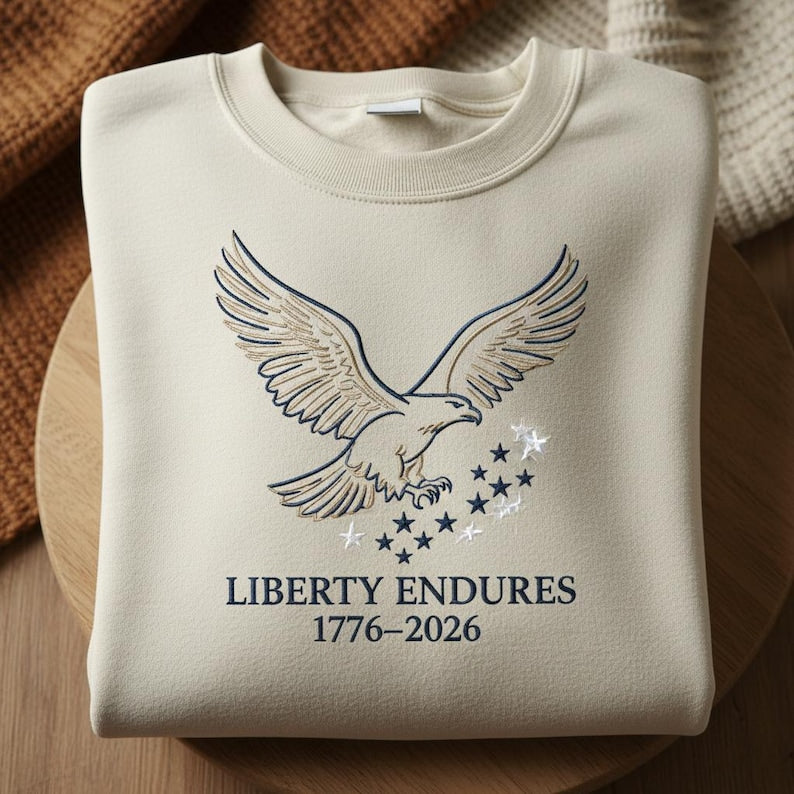 Liberty Endures Embroidered Sweatshirt Patriotic Eagle Hoodie American History Crewneck 1776 2026 Anniversary Gift Freedom Sweater 1761534731751.jpg