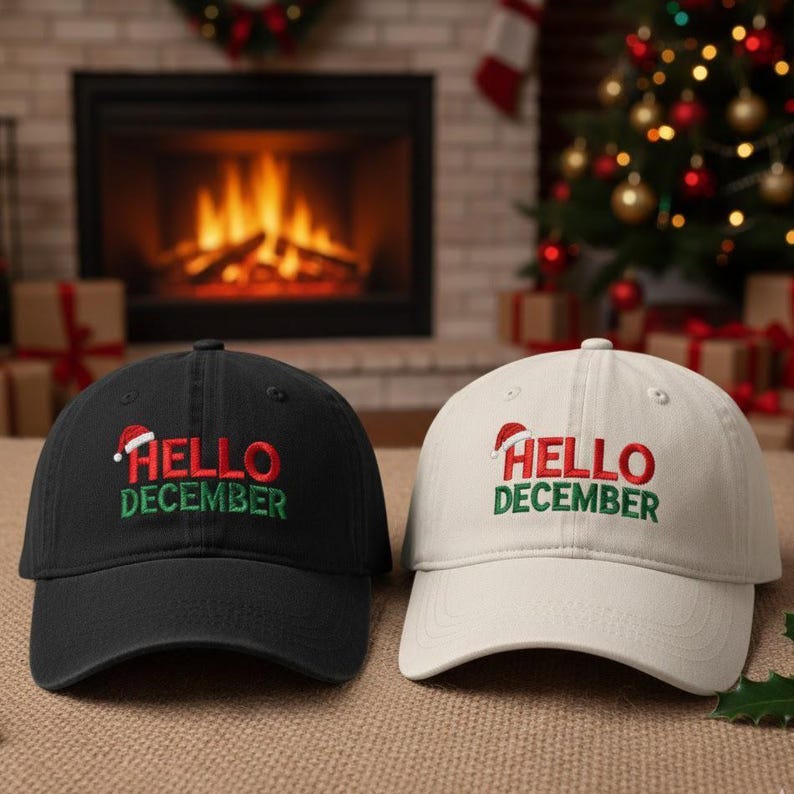 Hello December Embroidered Hat Christmas Pattern Embroidered Cap Merry Christmas Hat Winter Gift 1761537070928.jpg