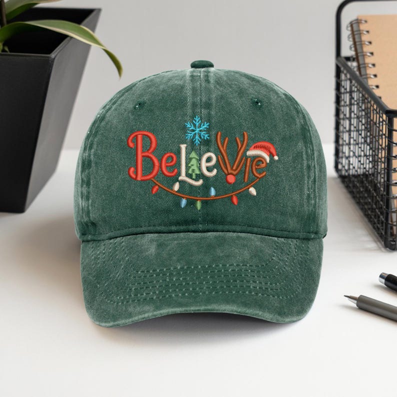 Embroidered Believe Christmas Baseball Cap Merry And Bright Holiday Hat Tis The Season Embroidery Cap Washed Cotton Cap Christmas Gift 1761540214483.jpg