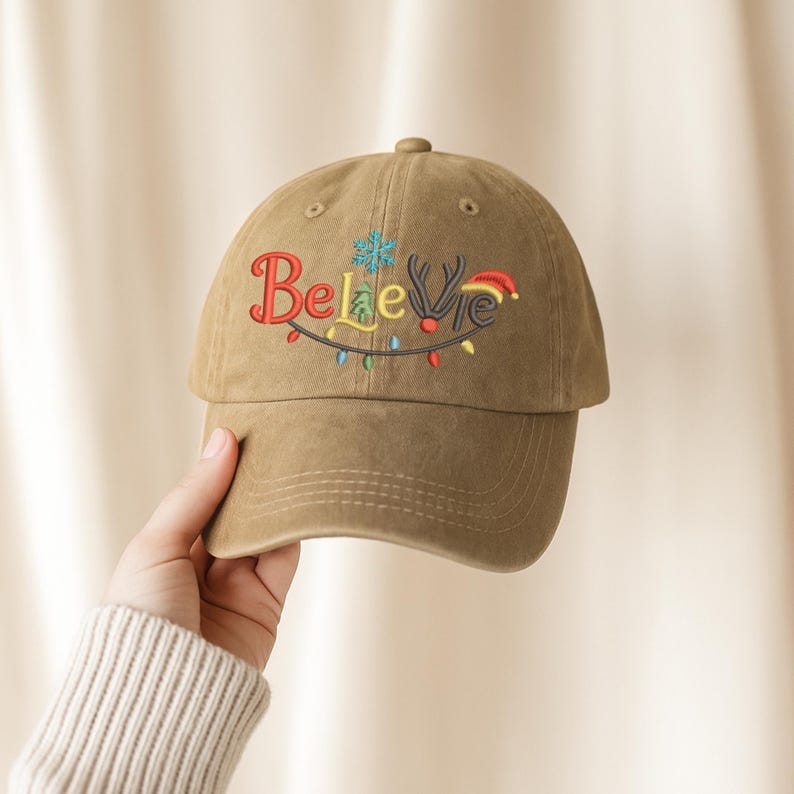 Embroidered Believe Christmas Baseball Cap Merry And Bright Holiday Hat Tis The Season Embroidery Cap Washed Cotton Cap Christmas Gift 1761540214484.jpg
