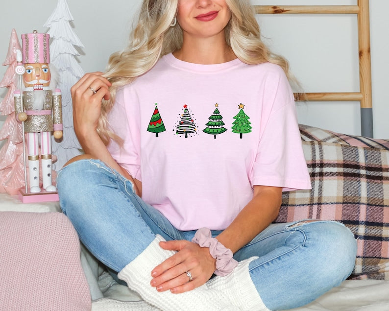 Christmas Trees Shirt Cute Holiday Tee Festive Xmas Graphic Retro Winter Tree Design Christmas Party Outfit 1761550368293.jpg