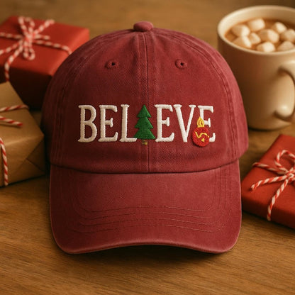 Embroidered Believe Cap Christmas Tree Ornament Dad Hat Holiday Festive Washed Cap Womens Believe Embroidery Seasonal Gift 1761553291479.jpg