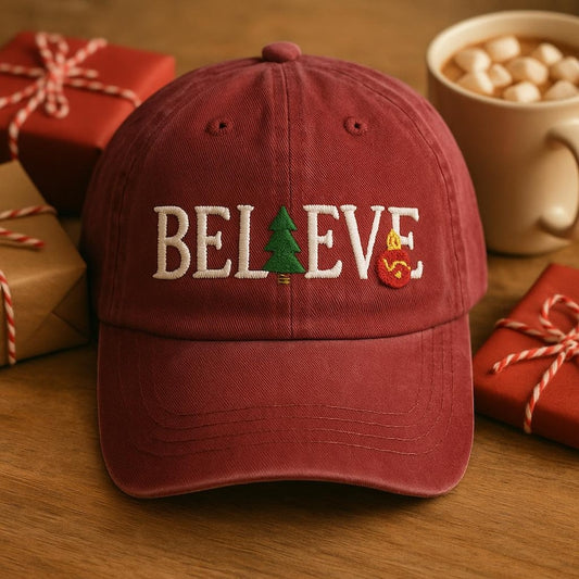 Embroidered Believe Cap Christmas Tree Ornament Dad Hat Holiday Festive Washed Cap Womens Believe Embroidery Seasonal Gift 1761553291479.jpg