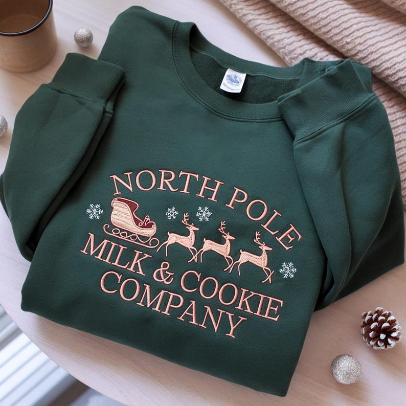 North Pole Milk And Cookie Co Embroidered Sweatshirt Holiday Sweatshirt Gingerbread Hoodie Christmas Cookie Sweater Christmas Hoodie 1761617707704.jpg