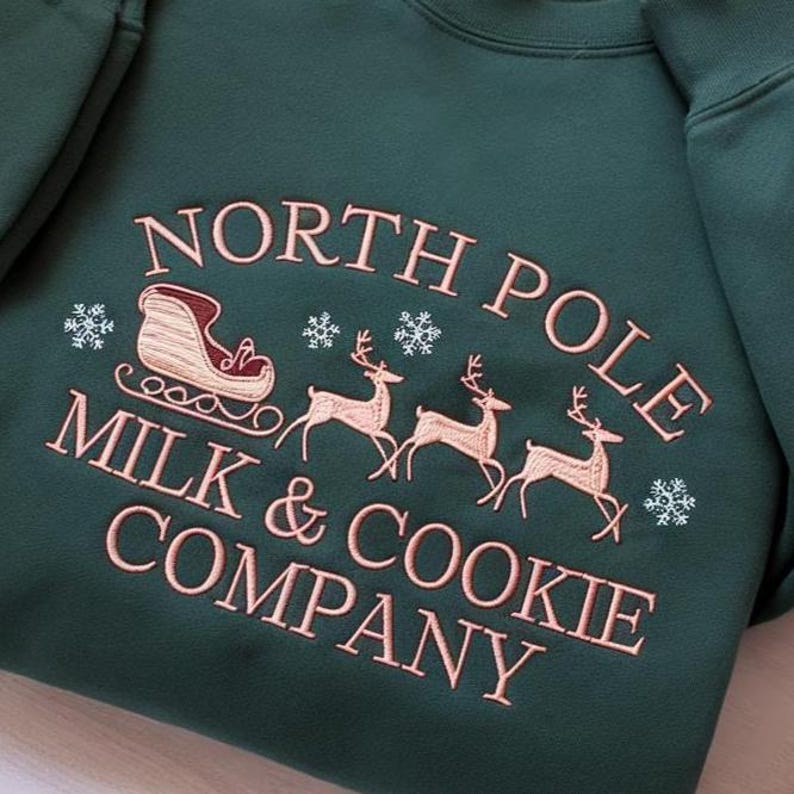 North Pole Milk And Cookie Co Embroidered Sweatshirt Holiday Sweatshirt Gingerbread Hoodie Christmas Cookie Sweater Christmas Hoodie 1761617707736.jpg