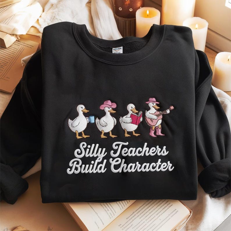 Silly Teacher Goose Embroidered Sweatshirt Western Teacher Hoodie Cute Back To School Sweater Teacher Appreciation Funny Gift For Teacher 1761621758989.jpg