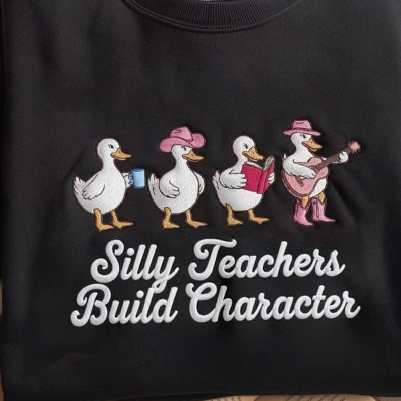 Silly Teacher Goose Embroidered Sweatshirt Western Teacher Hoodie Cute Back To School Sweater Teacher Appreciation Funny Gift For Teacher 1761621759558.jpg