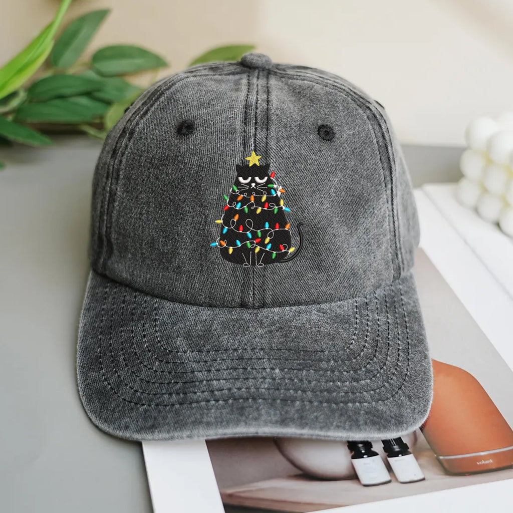 Christmas Cat Embroidery Washed Cap   Baseball Cap 1761623524500.jpg