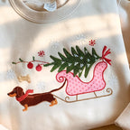 Dachshund Xmas Embroidered Sweatshirt Christmas Hot Dog Embroidery Shirt Christmas Tree Tee 1761625221112.jpg