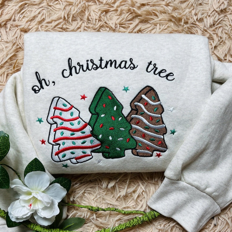 Oh Christmas Tree Cake Embroidered Sweatshirt Christmas Tree Cake Crewneck Gift For Womens  Retro Holiday Crewneck 1761627535854.jpg