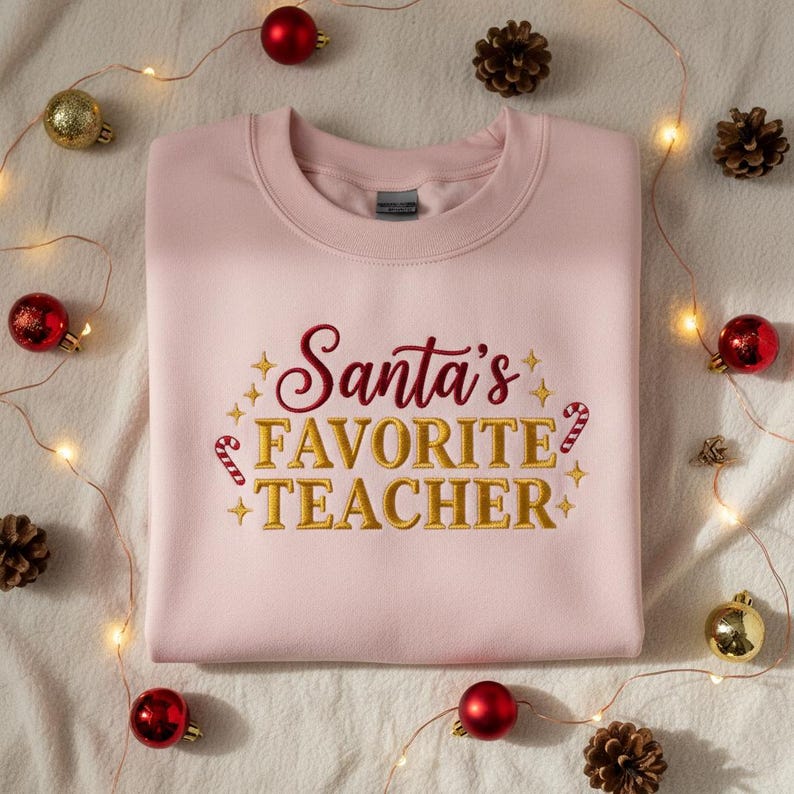 Santas Favorite Teacher Embroidered Sweatshirt Best Teacher Christmas Gift Holiday Crewneck For Educators Xmas School Hoodie 1761635684290.jpg
