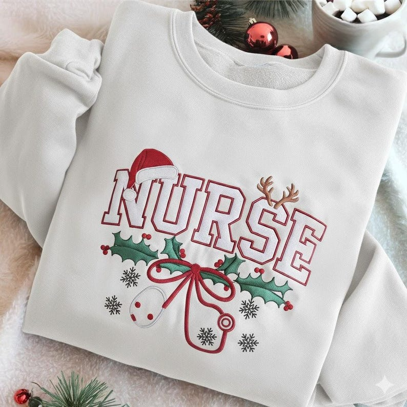 Christmas Icu Nurse Embroidered Sweatshirt Festive Nurse Sweater Merry Nurse Crewneck Registered Nurse Holiday Hoodie Christmas Sweatshirt 1761637399410.png