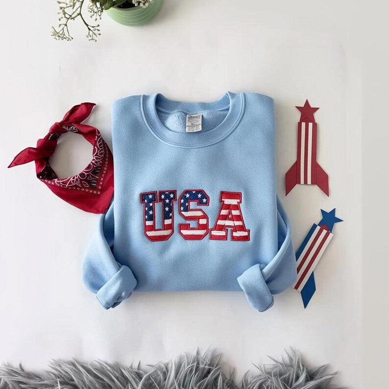 Usa Flag Embroidered Sweatshirt 4th Of July Patriotic Crewneck Red White Blue Stars Hoodie American Flag Aesthetic Sweater Independence Day Gift 1761643931313.jpg