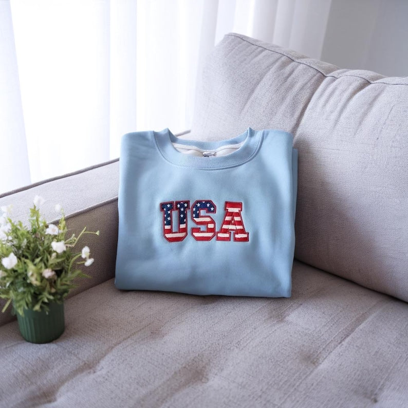 Usa Flag Embroidered Sweatshirt 4th Of July Patriotic Crewneck Red White Blue Stars Hoodie American Flag Aesthetic Sweater Independence Day Gift 1761643931319.jpg