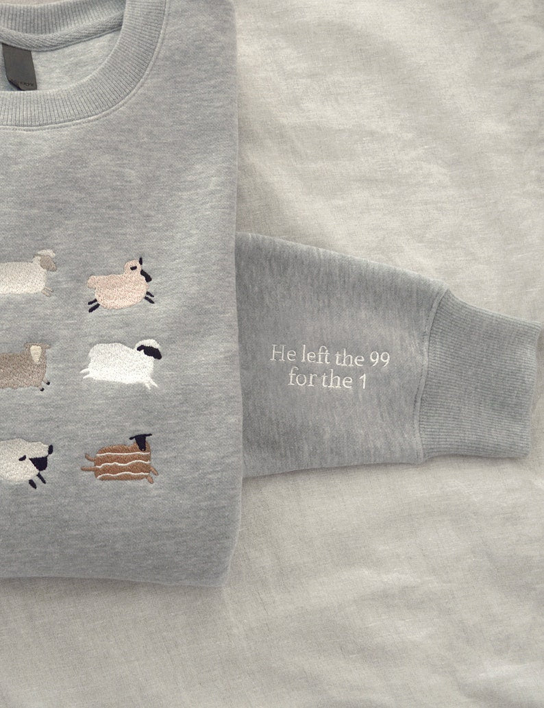Lost Sheep Embroidered Sweatshirt Jesus Leaves The 99 The Lord My Shepherd Crewneck Psalm 23 Christian Apparel Sweater Faith Cozy Gift 1761644871915.jpg