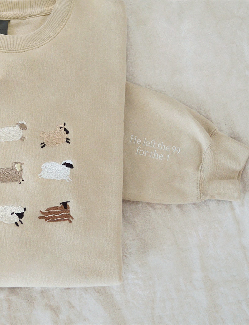 Lost Sheep Embroidered Sweatshirt Jesus Leaves The 99 The Lord My Shepherd Crewneck Psalm 23 Christian Apparel Sweater Faith Cozy Gift 1761644871999.jpg