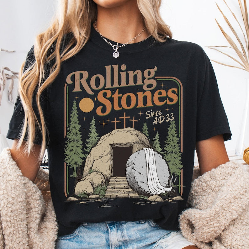 Comfort Colors Rolling Christian T Shirt Trendy Stones Easter Clothing Jesus Christ Shirt Gift For Christian Faith Based Graphic Tee 1761709312818.jpg