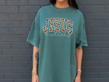 Christian Jesus Shirt Cheetah Print Bible Verse Tshirt Trendy Women Faith Apparel Gift Jesus Loves You The Way The Truth The Life 1761710491643.jpg