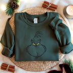 Grinch Face Embroidered Sweatshirt Minimal Grinch Christmas Hoodie Funny Holiday Grinch Sweater Grinchmas Crewneck Christmas Hoodie 1761726365267.jpg
