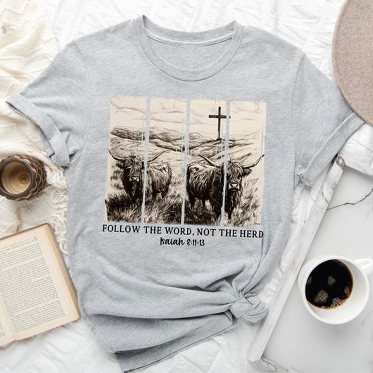 Follow The Word Not The Herd Shirt Christian Shirt Vintage Bible Verse Shirt Highland Cow Shirt Boho Shirt Christian Country Shirt 1761728935612.jpg