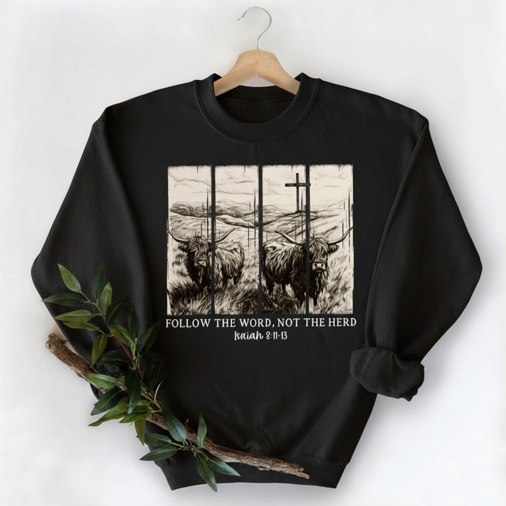 Follow The Word Not The Herd Shirt Christian Shirt Vintage Bible Verse Shirt Highland Cow Shirt Boho Shirt Christian Country Shirt 1761728935822.png