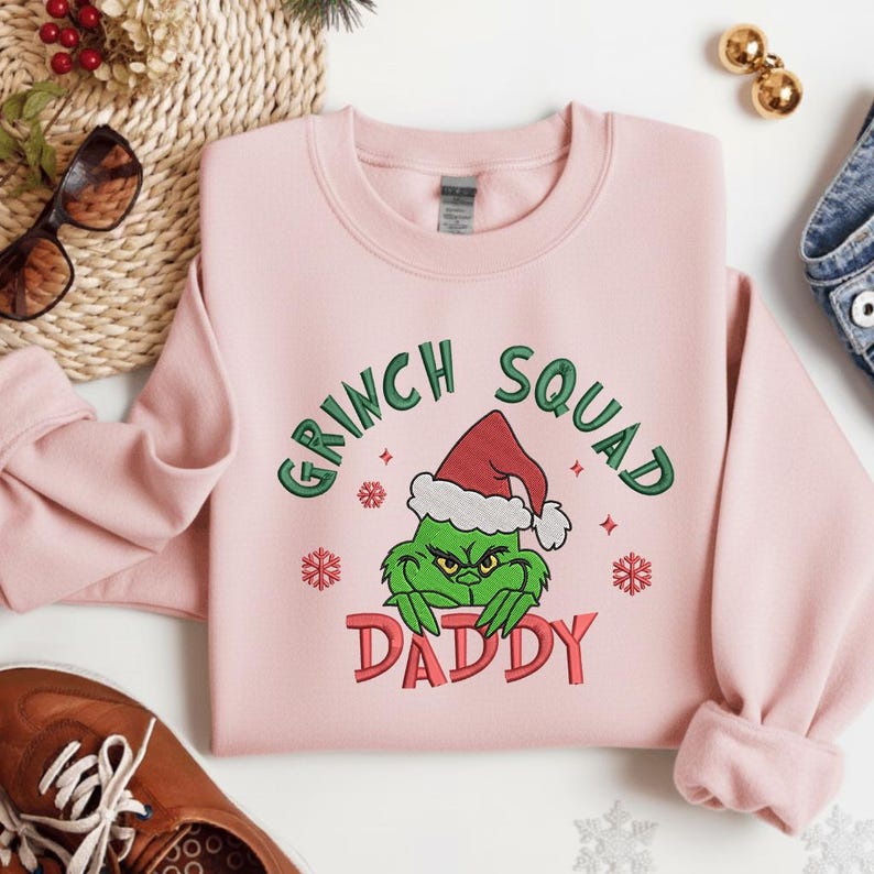 Grinch Squad Daddy Sweatshirt   Funny Christmas Hoodie With Santa Hat Grinch Design Holiday Matching Family Sweater Gift For Dad 1761897105318.jpg