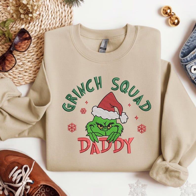 Grinch Squad Daddy Sweatshirt   Funny Christmas Hoodie With Santa Hat Grinch Design Holiday Matching Family Sweater Gift For Dad 1761897105987.jpg