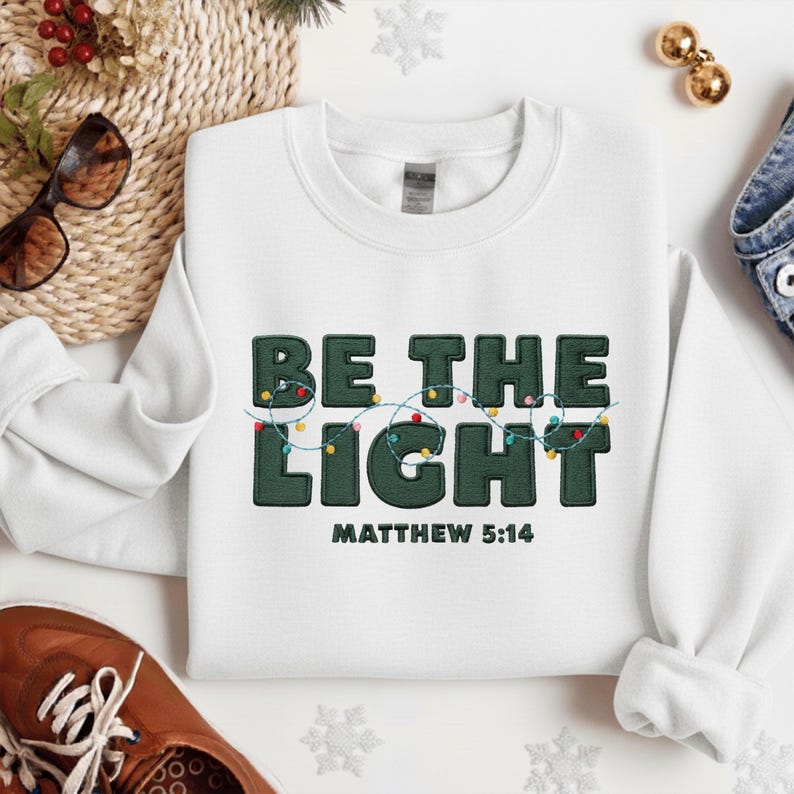 Merry Christmas Embroidered Sweatshirt Be The Light Matthew 514 Hoodie Christian Sweater Gift Trending Sweatshirt 1761902833807.jpg
