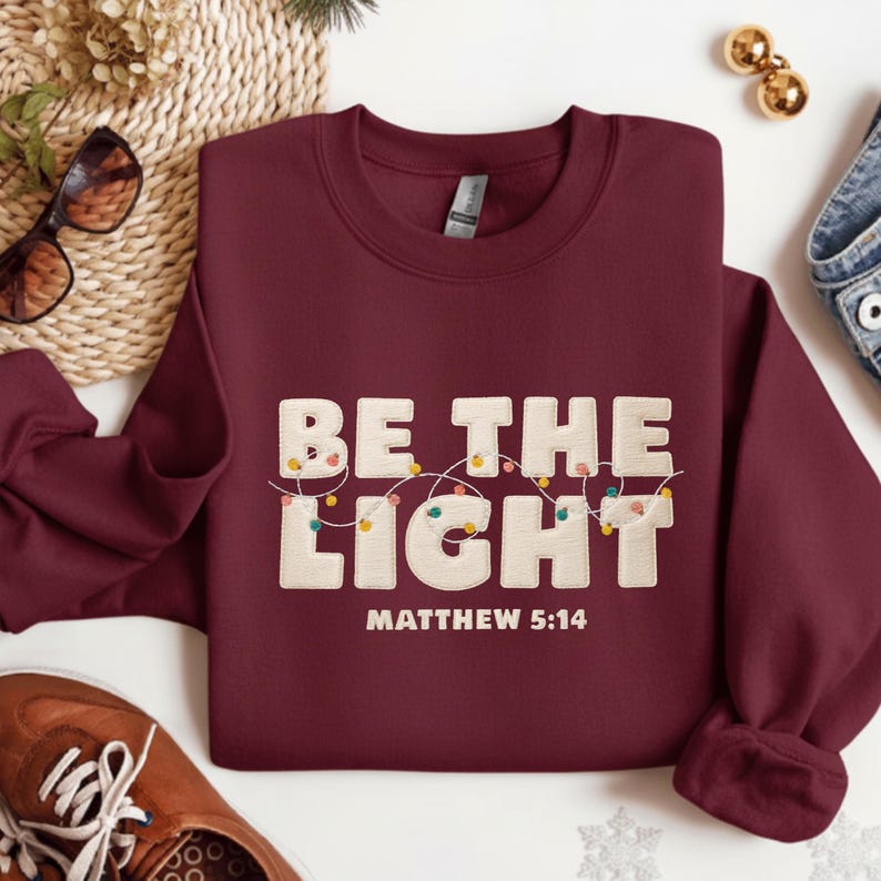 Merry Christmas Embroidered Sweatshirt Be The Light Matthew 514 Hoodie Christian Sweater Gift Trending Sweatshirt 1761902833829.jpg