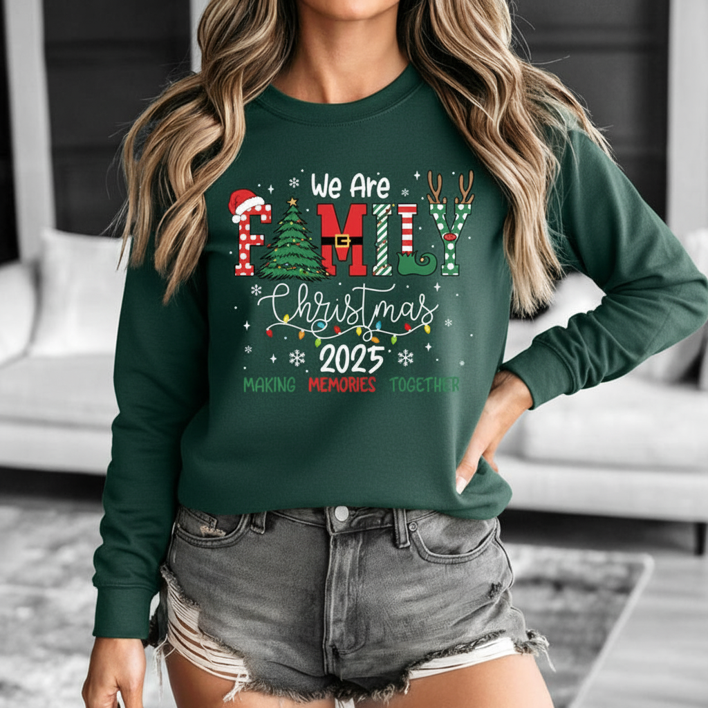 2025 Christmas Crew Sweatshirt We Are Family Christmas Family Christmas Tops Festive Holiday Shirt Christmas Party Tee 1761963490533.png