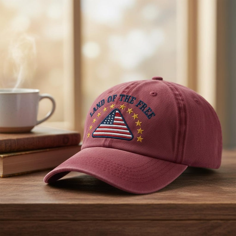Land Of The Free Embroidered Dad Hat American Flag Triangle Cap Patriotic Usa Cap Gift For Veteran And Freedom Lover 1761970948303.jpg