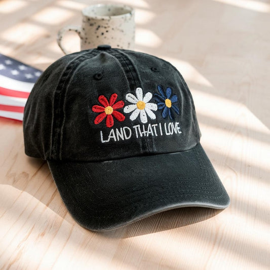Land That I Love Hat   Embroidered Red White Blue Flower Baseball Cap Patriotic Usa Independence Day Adjustable Vintage Denim Dad Hat 1761972525629.jpg