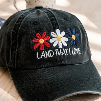 Land That I Love Hat   Embroidered Red White Blue Flower Baseball Cap Patriotic Usa Independence Day Adjustable Vintage Denim Dad Hat 1761972525636.jpg