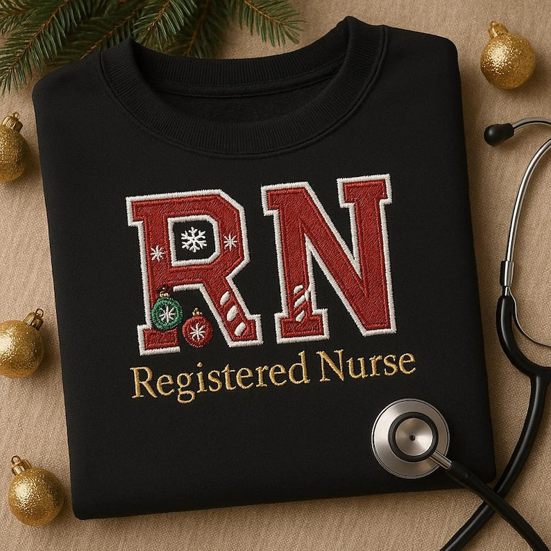 Nurse Embroidery Sweatshirt Christmas Rn Sweatshirt Registered Nurse Crewneck Holiday Nurse Gift Personalized Xmas Hoodie 1762156515793.jpg