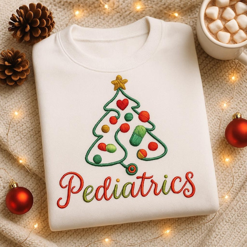 Embroidered Pediatrics Christmas Tree Sweatshirt Doctor Nurse Holiday Hoodie Medical Xmas Gift Pediatrician Apparel Rn Present 1762158550404.jpg