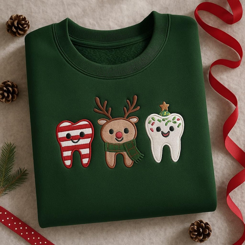 Embroidered Dental Christmas Sweatshirt Cute Reindeer Tooth Hoodie Holiday Dentist Gift Candy Cane Tooth Sweater Dental Hygienist 1762221663463.jpg