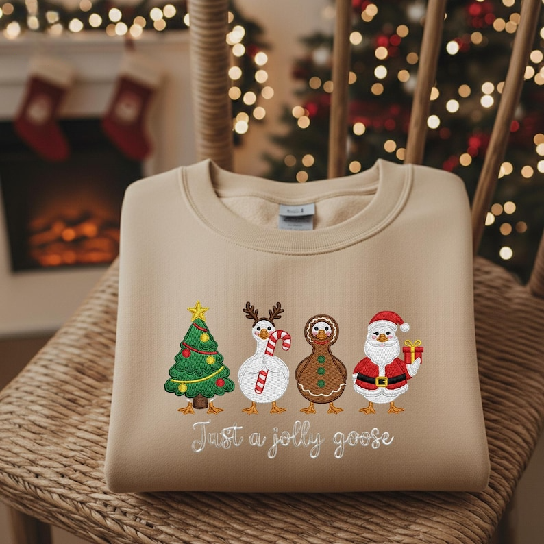 Silly Goose Embroidered Christmas Sweatshirt Just A Jolly Goose Lover Gift Holiday Sweater Xmas Crewneck Lights Santa Goose Hoodie 1762227475692.png