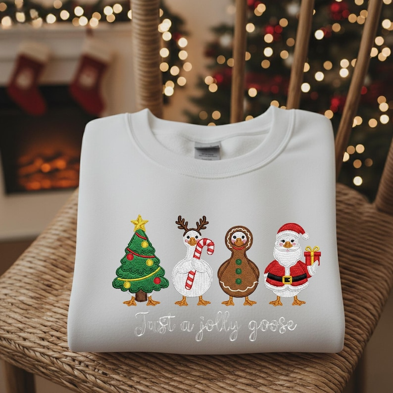 Silly Goose Embroidered Christmas Sweatshirt Just A Jolly Goose Lover Gift Holiday Sweater Xmas Crewneck Lights Santa Goose Hoodie 1762227475745.png