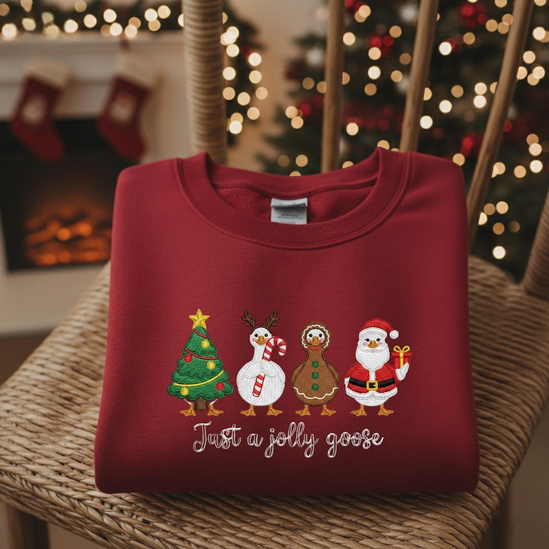 Silly Goose Embroidered Christmas Sweatshirt Just A Jolly Goose Lover Gift Holiday Sweater Xmas Crewneck Lights Santa Goose Hoodie 1762227475795.png
