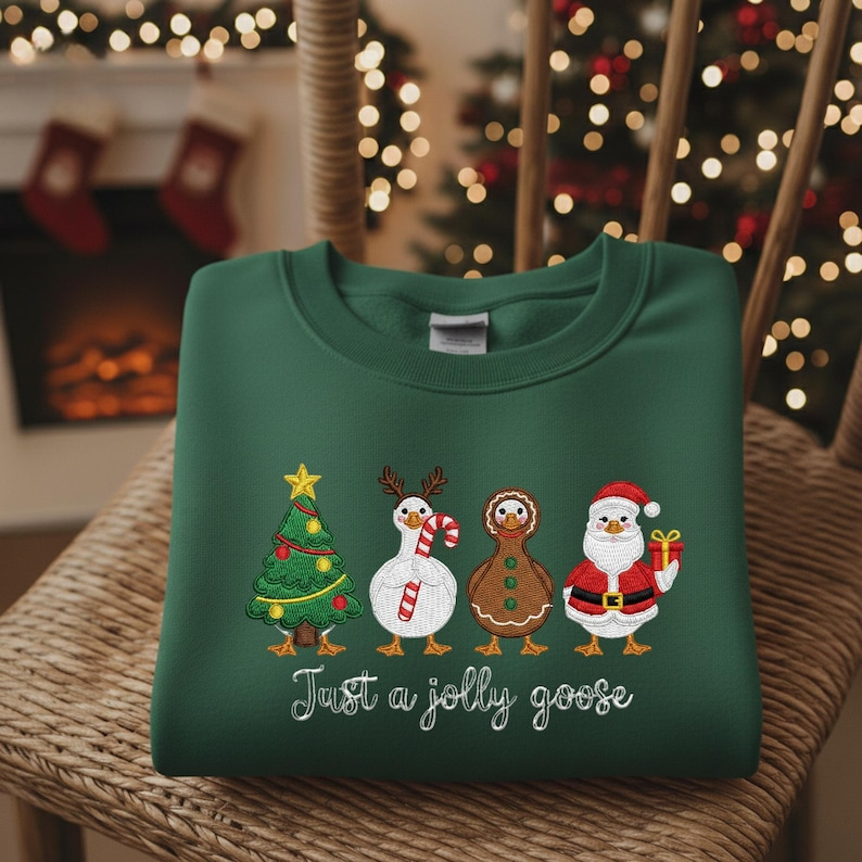 Silly Goose Embroidered Christmas Sweatshirt Just A Jolly Goose Lover Gift Holiday Sweater Xmas Crewneck Lights Santa Goose Hoodie 1762227475858.png