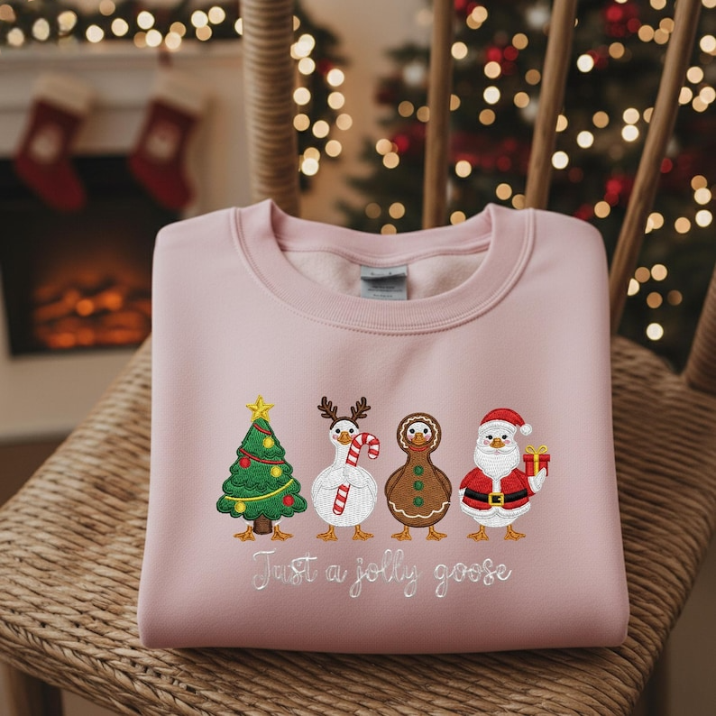 Silly Goose Embroidered Christmas Sweatshirt Just A Jolly Goose Lover Gift Holiday Sweater Xmas Crewneck Lights Santa Goose Hoodie 1762227475893.png