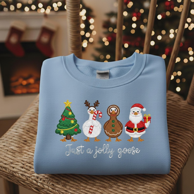 Silly Goose Embroidered Christmas Sweatshirt Just A Jolly Goose Lover Gift Holiday Sweater Xmas Crewneck Lights Santa Goose Hoodie 1762227475971.png