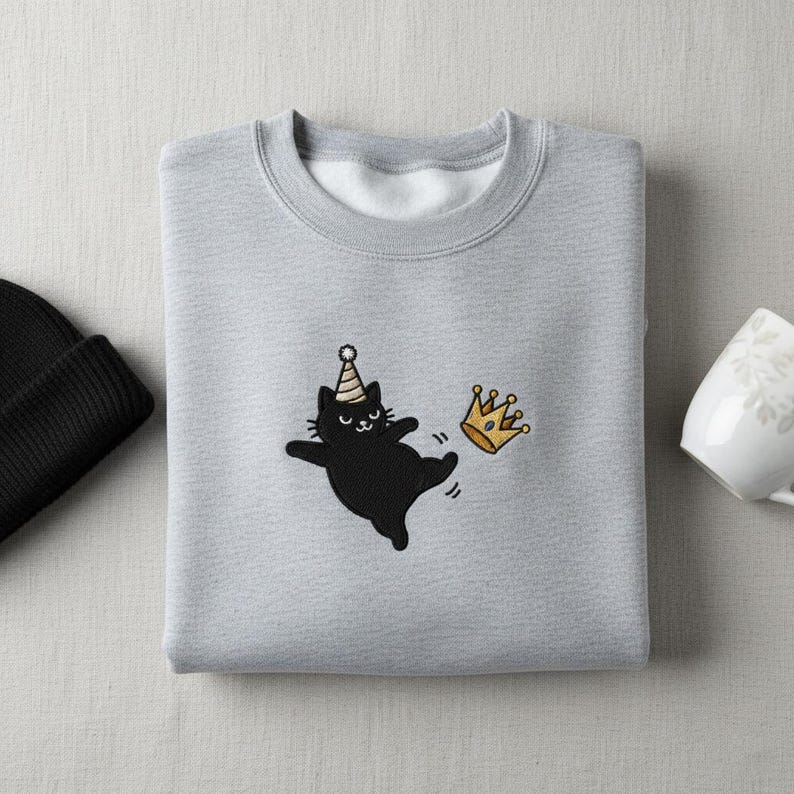 Embroidered Black Cat Kicking Crown Sweatshirt Funny Anti Royal Feline Hoodie No Monarchy Sweater No Kings In America Funny Meme Hoodie 1762230758160.jpg